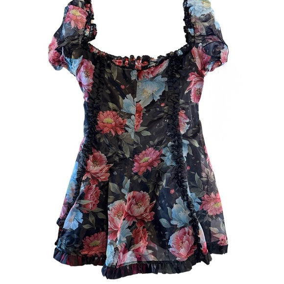 Layered Black Floral Ruffle Mini-Dress NWT Size 2X - Picture 2 of 4